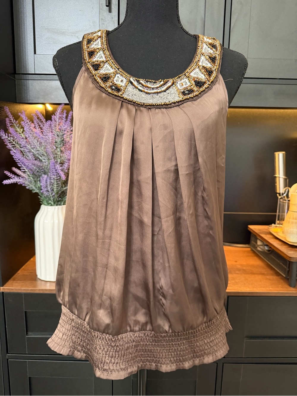 Forever 21 Brown Beaded Neck Sleeveless top